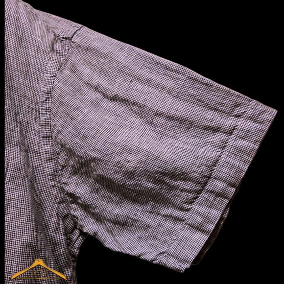 Orvis Linen Shirt XL, Blue Houndstooth, Short Sleeve, Hidden Button Down Collar - Picture 8 of 10